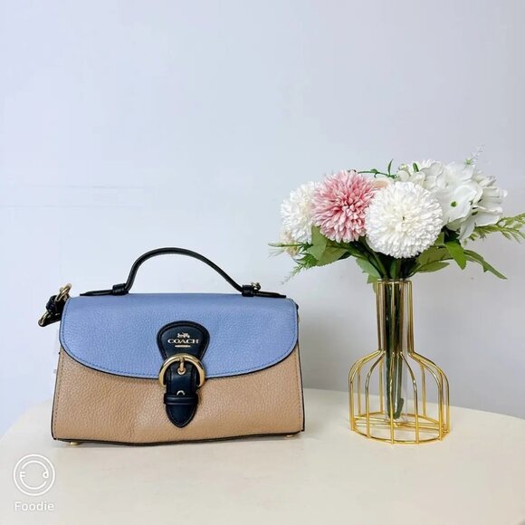 Coach C8161 Kleo Top Handle In Colorblock In Gold/Marble Blue Multi - Picture 2 of 7
